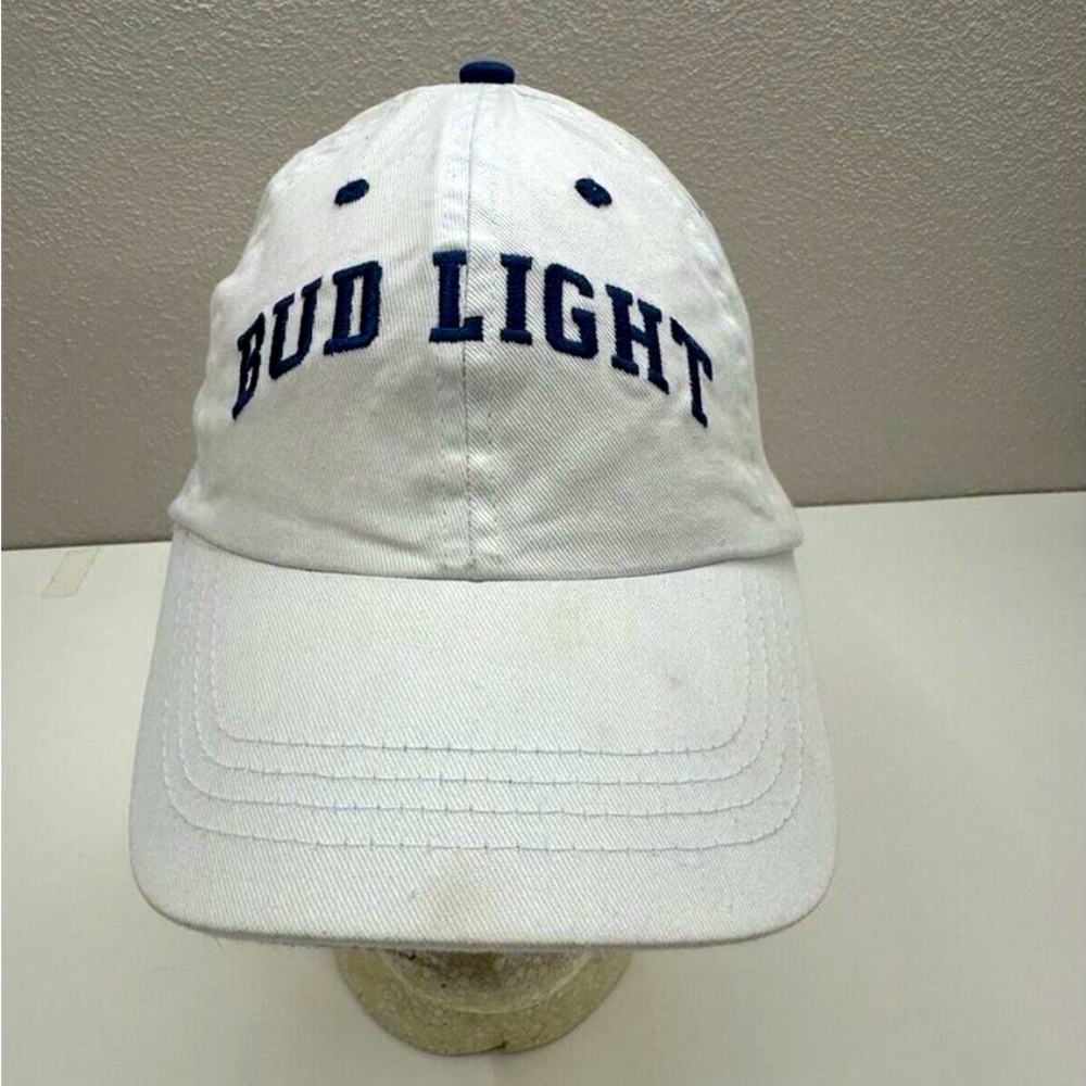 Anheuser Busch Bud Light Official Baseball Hat White Embroidered Logo Cap 2007